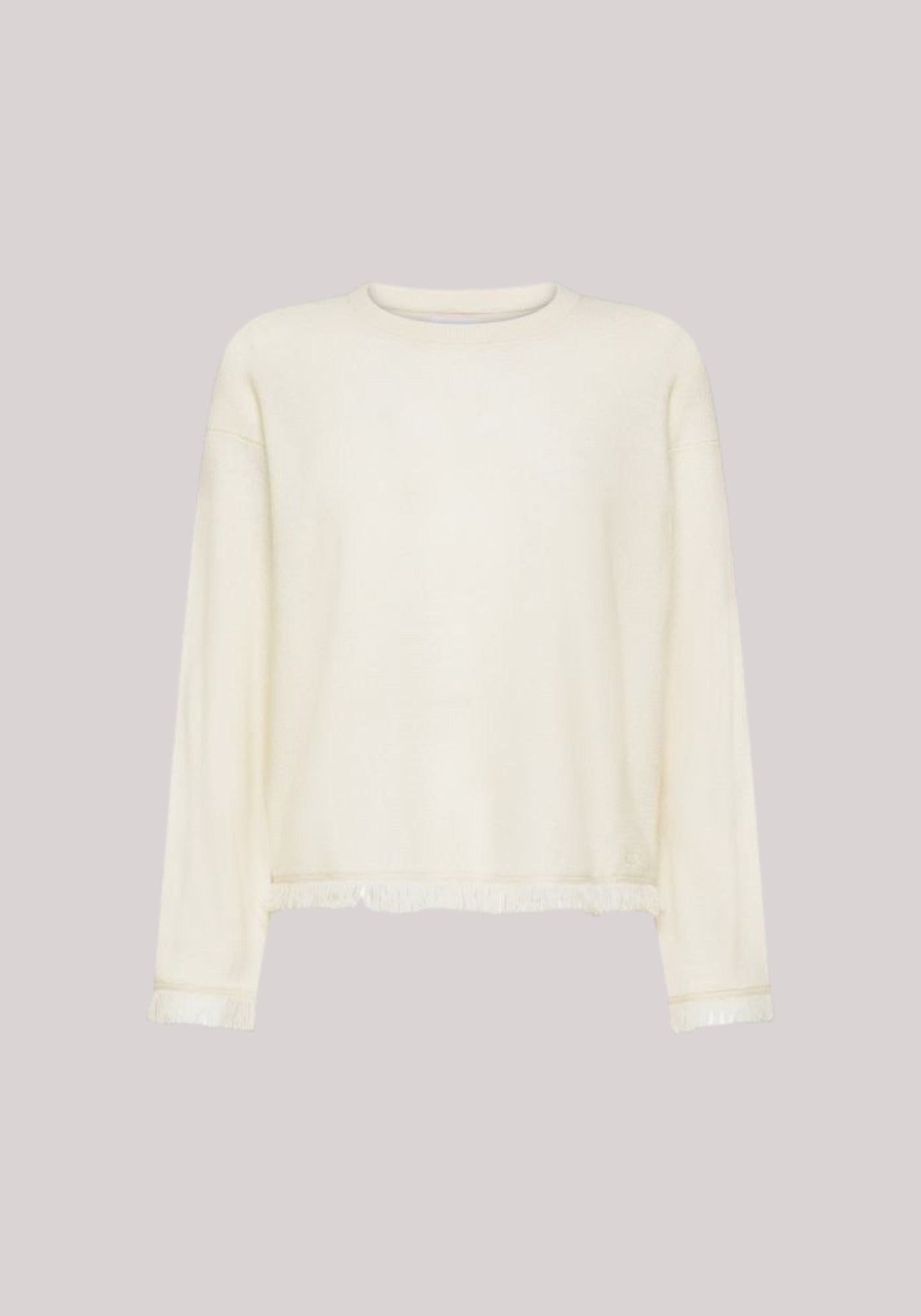 MAGLIA DONNA IN LANA E CASHMERE CON FRANGE BIANCO PANNA