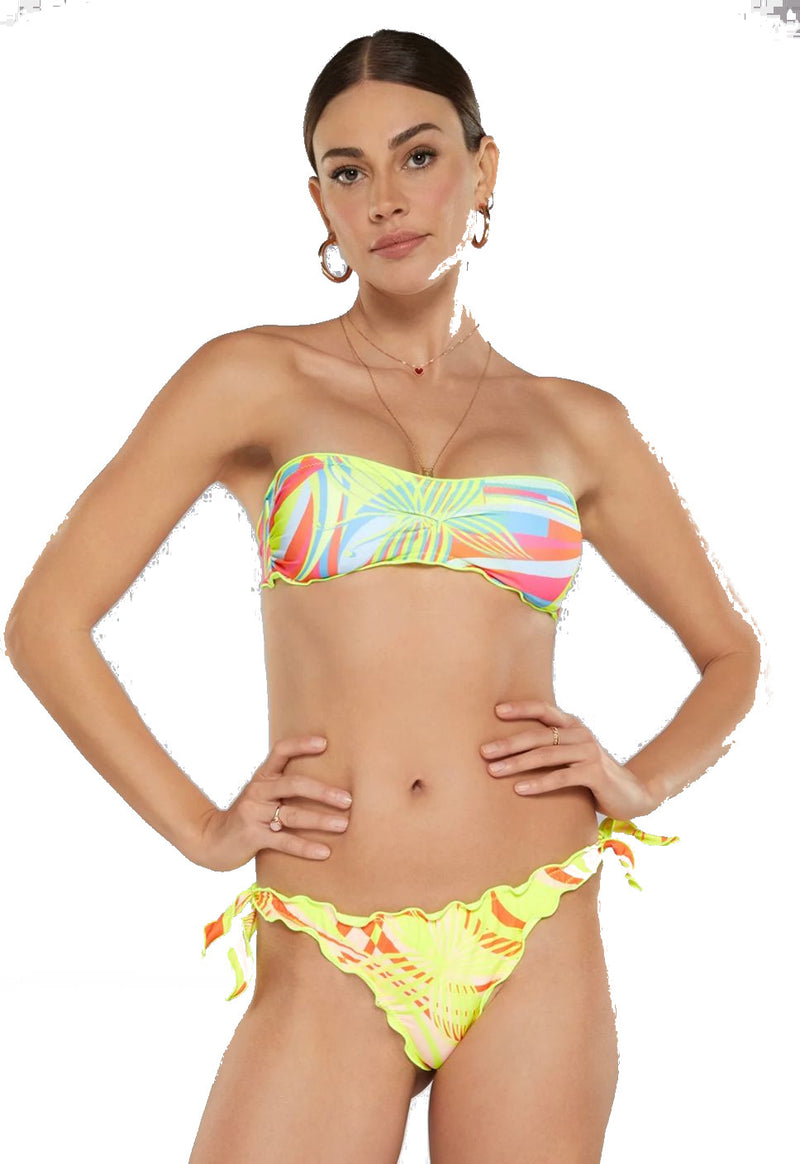 BIKINI DONNA FASCIA E SLIP REGOLABILE GIALLO FLUO - FK23-1580U - Linassi