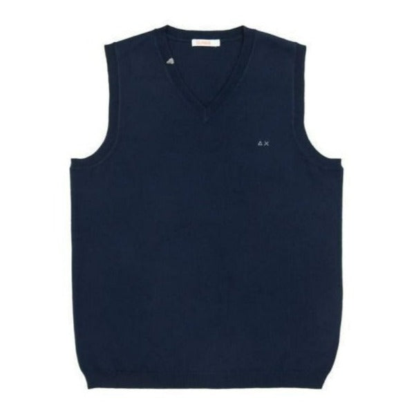 MAN SLIM FIT WOOL AND COTTON VEST - NAVY BLUE - Linassi