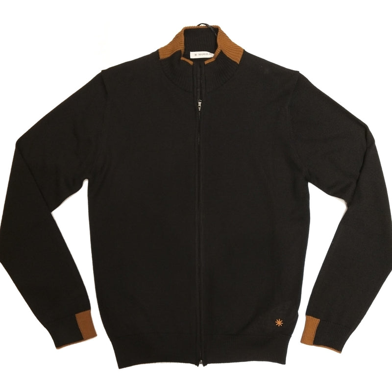 MAN BLACK WOOL BLEND ZIP UP SWEATER - 2932M504 203825 - Linassi