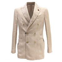 MAN DOUBLE-BREASTED SLIM FIT LINEN JACKET - BEIGE  338AV3 - Linassi