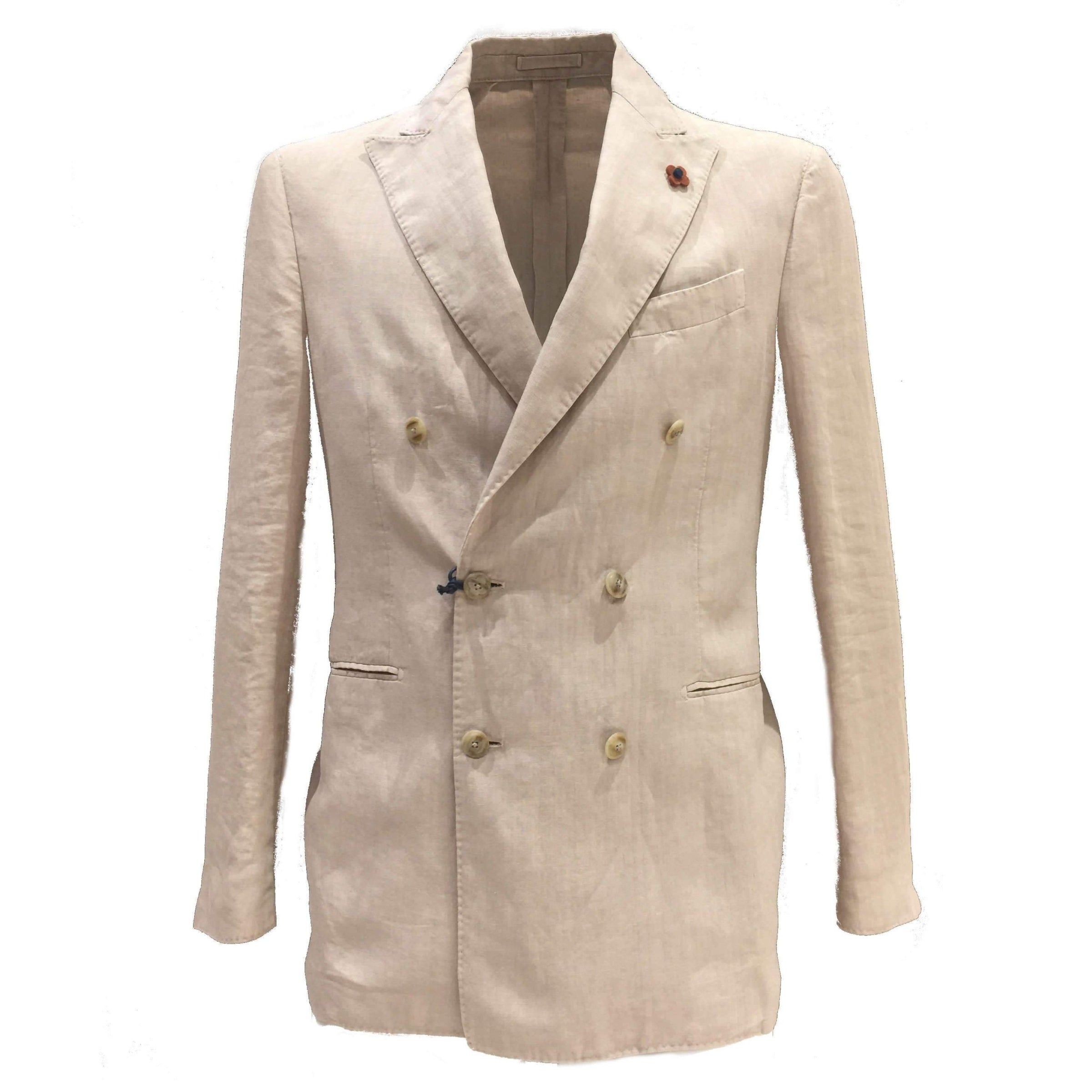 MAN DOUBLE-BREASTED SLIM FIT LINEN JACKET - BEIGE  338AV3 - Linassi