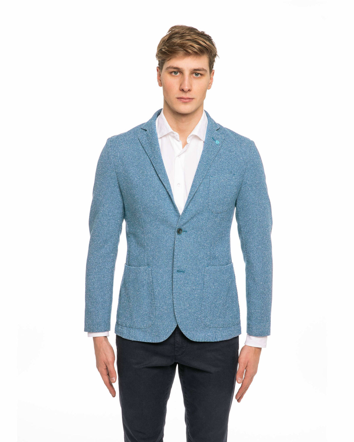 LIGHT BLUE COTTON BLEND MAN'S JACKET - /9 A182GEGE78|TF035O - Linassi