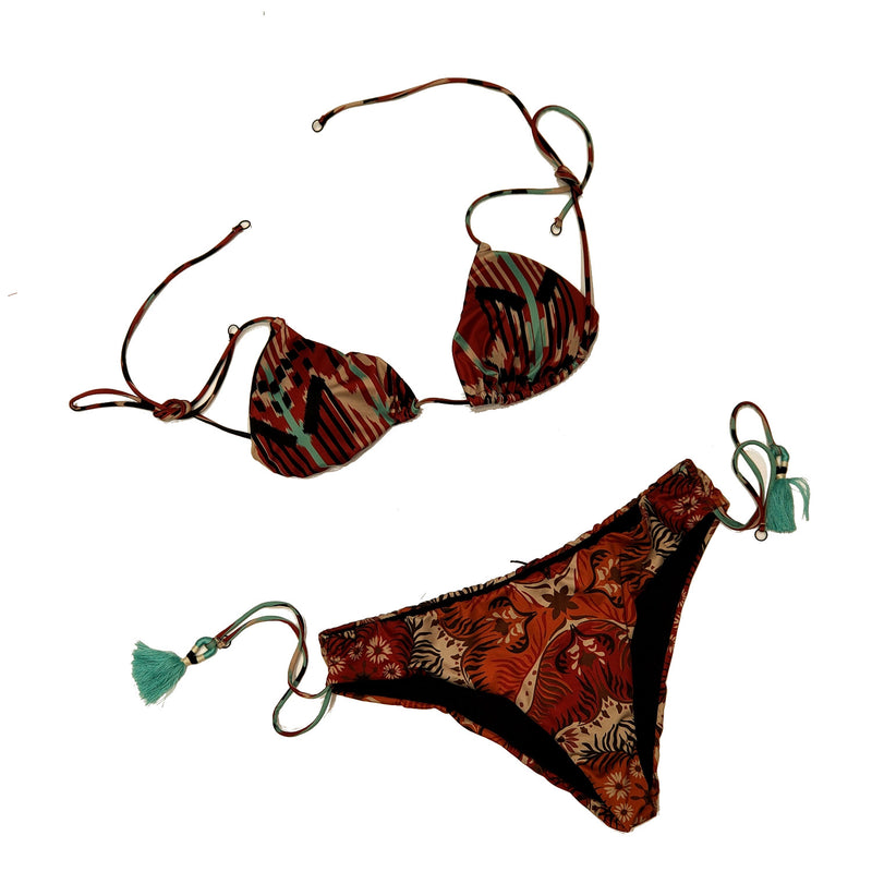 BIKINI DONNA TRIANGOLO E SLIP FIANCO REGOLABILE ROUGH MARRONE - F22-0210X1 - Linassi