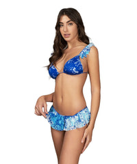 BIKINI DONNA TRIANGOLO ALTO E SLIP CON GONNELLINO AZZURRO -F22-0521X1 - Linassi