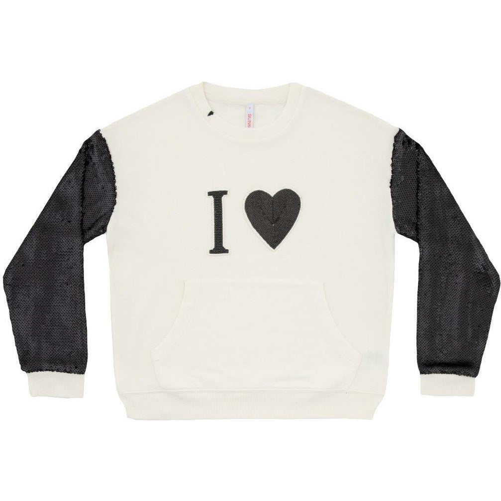 CREAMY WHITE WOMEN'S CREWNECK SWEATSHIRT - ROUND PAILETTES SLV F29213 - Linassi