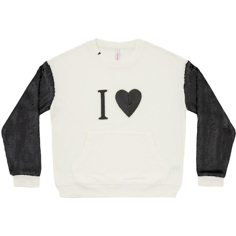 CREAMY WHITE WOMEN'S CREWNECK SWEATSHIRT - ROUND PAILETTES SLV F29213 - Linassi