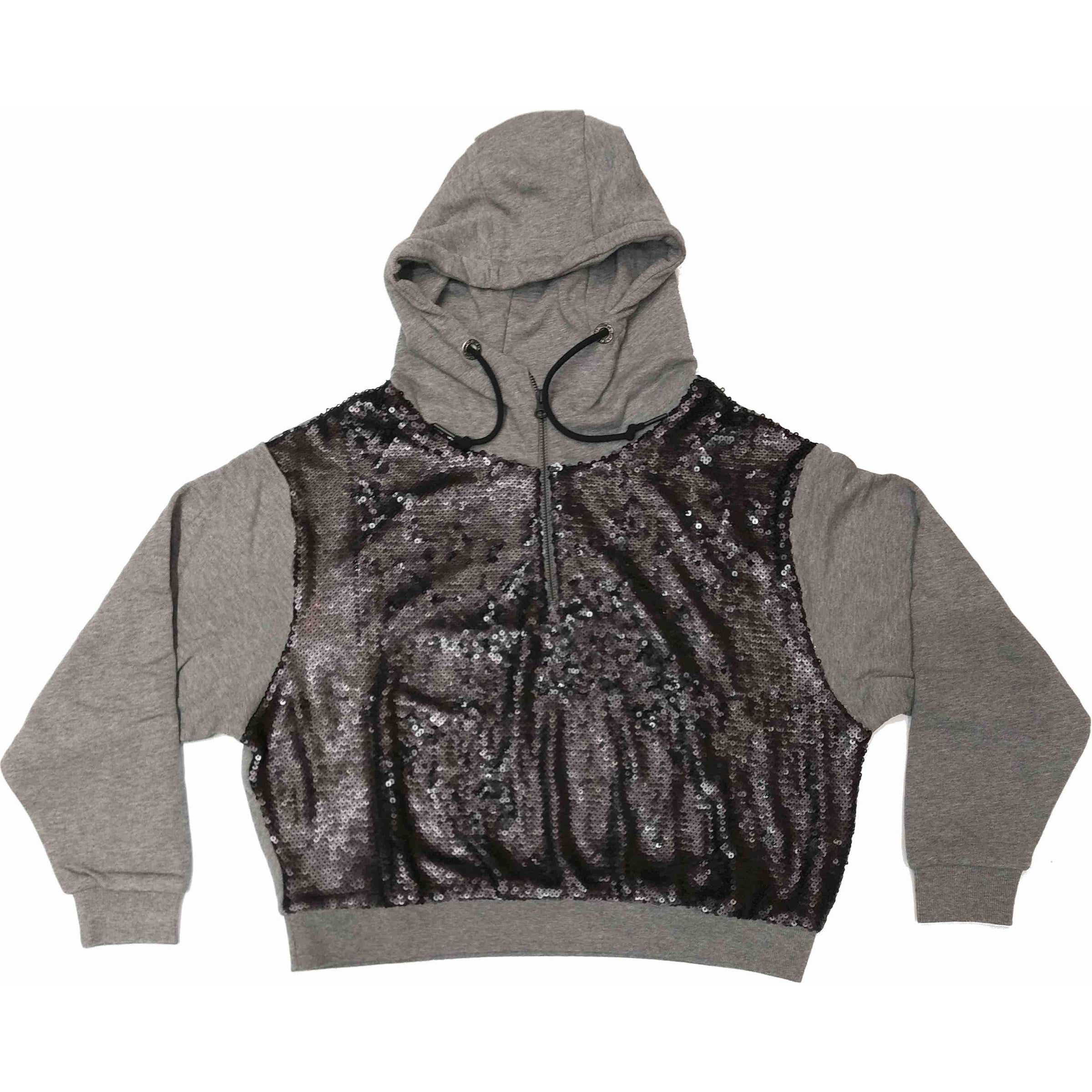 WOMEN'S MEDIUM GREY HOODED SWEATSHIRT - HOOD FRONT PAILETTES F29214 - Linassi
