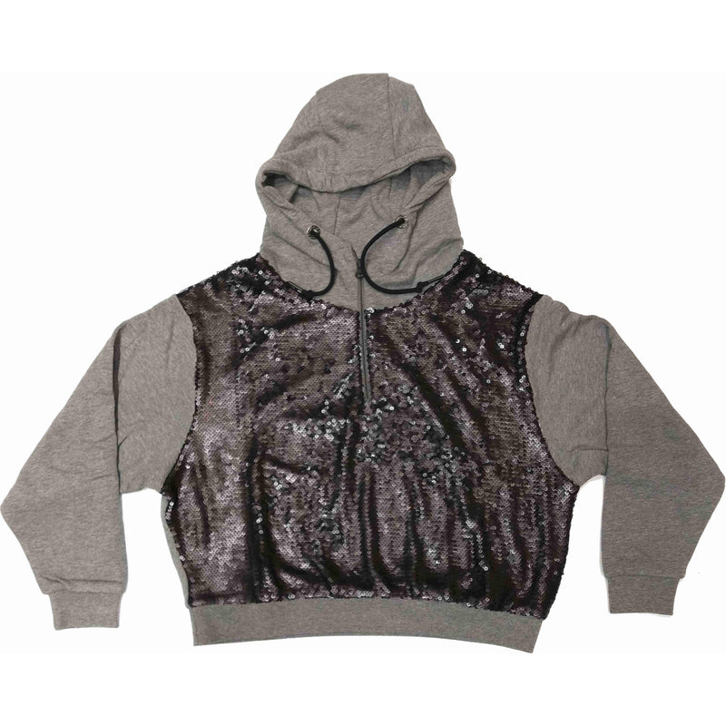 WOMEN'S MEDIUM GREY HOODED SWEATSHIRT - HOOD FRONT PAILETTES F29214 - Linassi