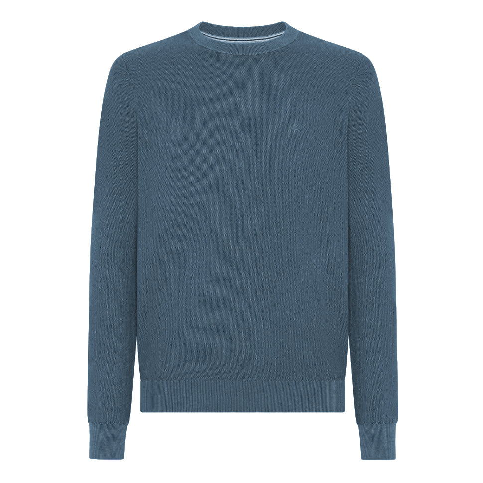 MEN'S CREW-NECK SWEATER IN PURE COTTON - DARK NAVY 55 - Linassi