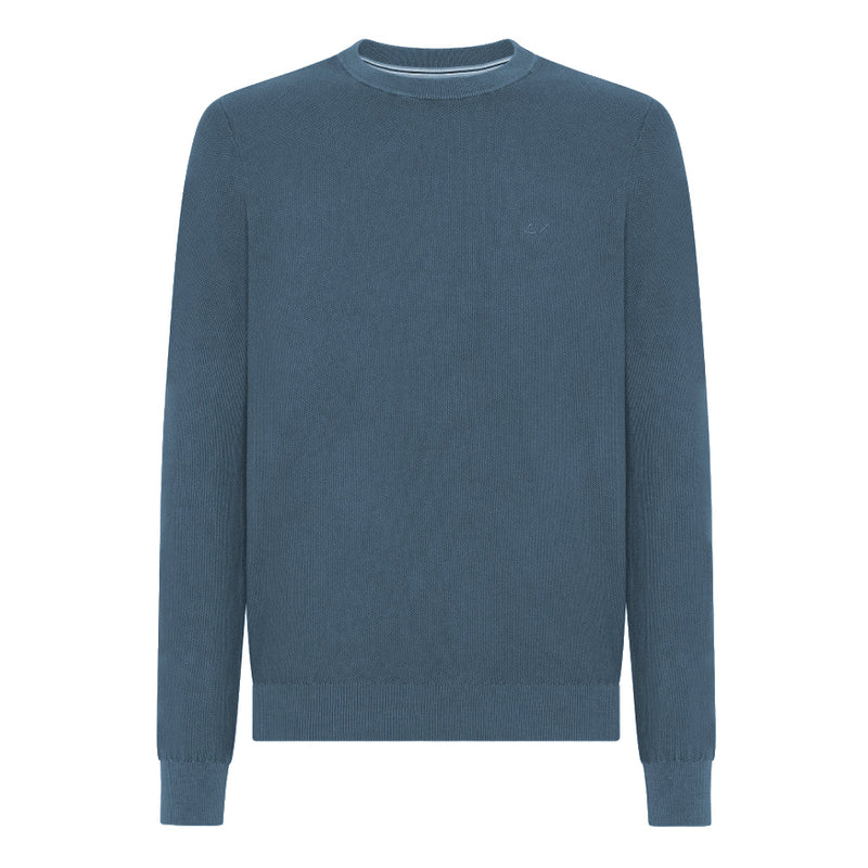 MEN'S CREW-NECK SWEATER IN PURE COTTON - DARK NAVY 55 - Linassi