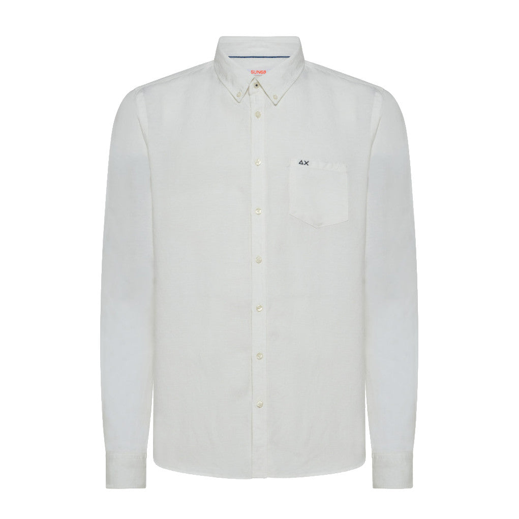 CAMICIA UOMO BUTTON DOWN MISTO LINO BIANCO - S33103 01 - Linassi