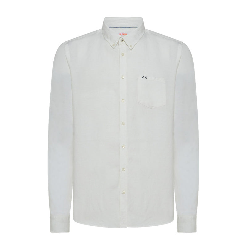 CAMICIA UOMO BUTTON DOWN MISTO LINO BIANCO - S33103 01 - Linassi