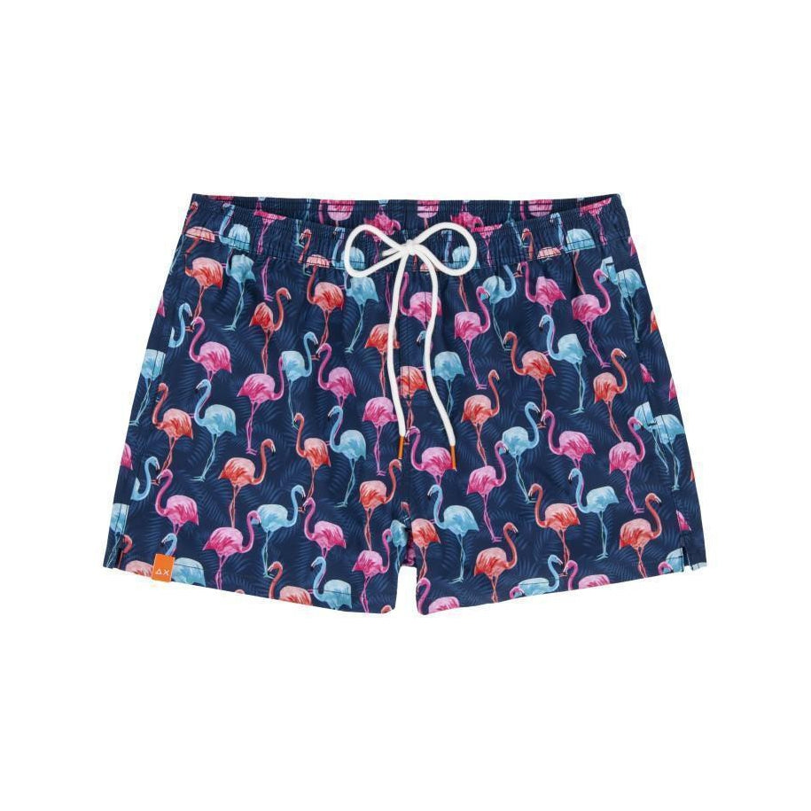 BEACHWEAR MAN NAVY BLUE ORANGE - SWIM PANT BIG PRINT H19116 - Linassi