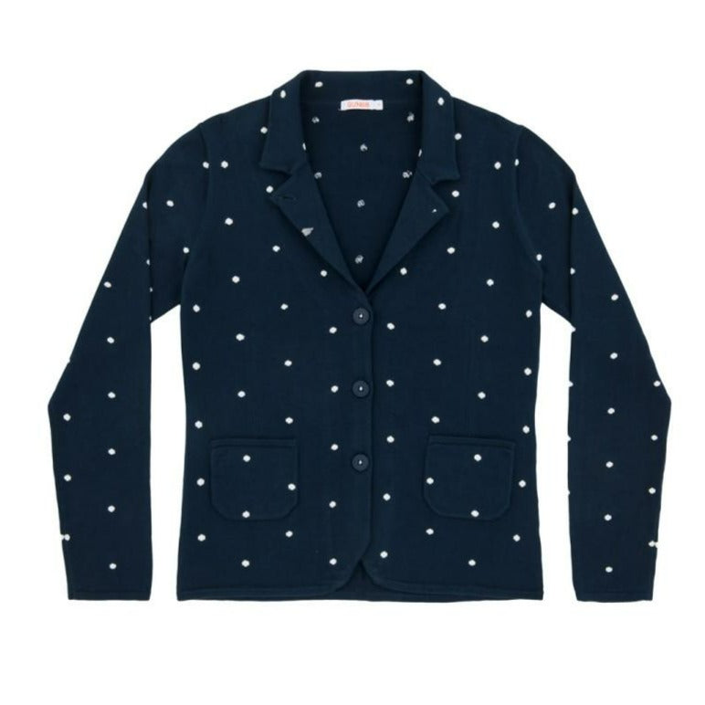 WOMAN COTTON JACKET - NAVY BLUE WHITE JACKET POLKA DOT INTARSIA - Linassi