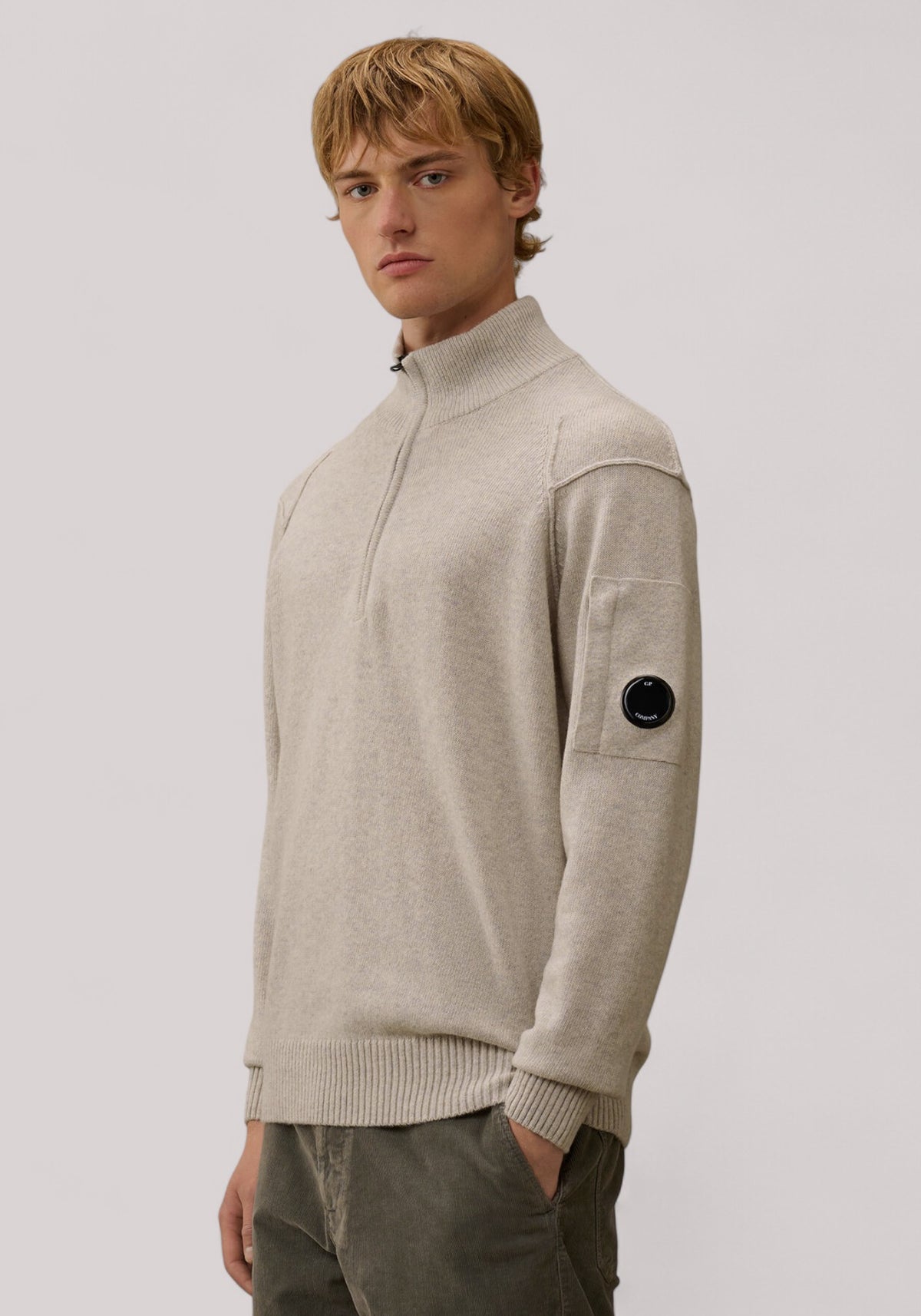 MAGLIA UOMO CON ZIP OFF WHITE MELANGE -  19CMKN709A110149A M13