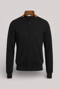 MAGLIA UOMO CON ZIP IN MISTO LANA NERO - Linassi