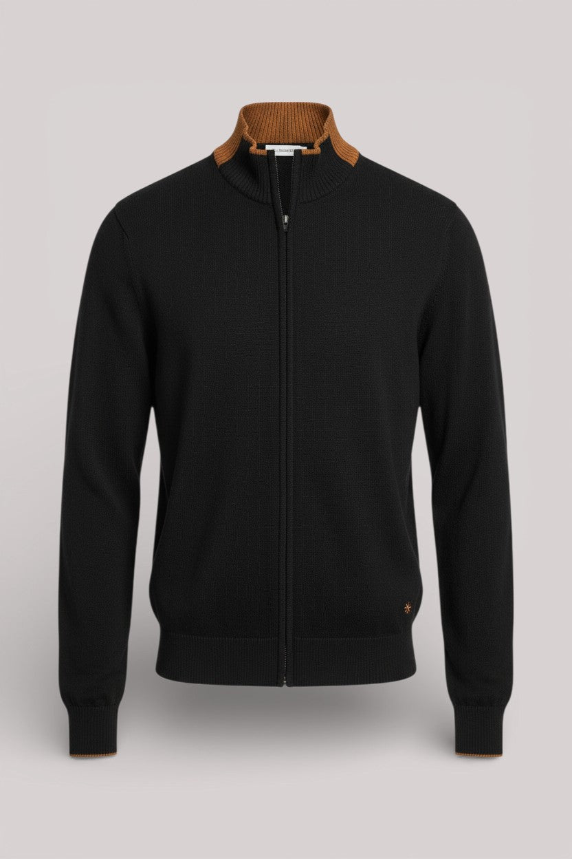 MAGLIA UOMO CON ZIP IN MISTO LANA NERO - Linassi