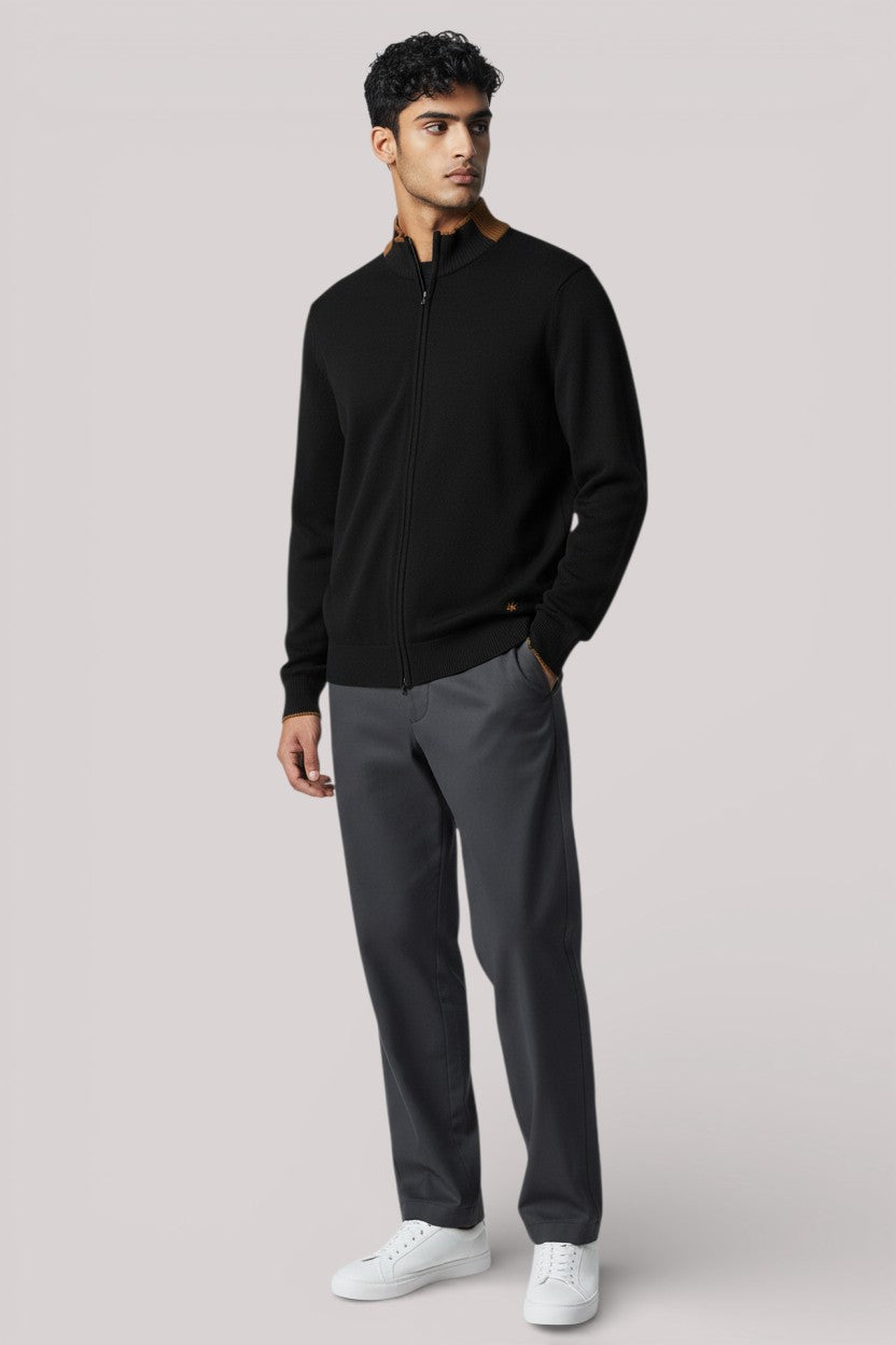 MAGLIA UOMO CON ZIP IN MISTO LANA NERO - Linassi