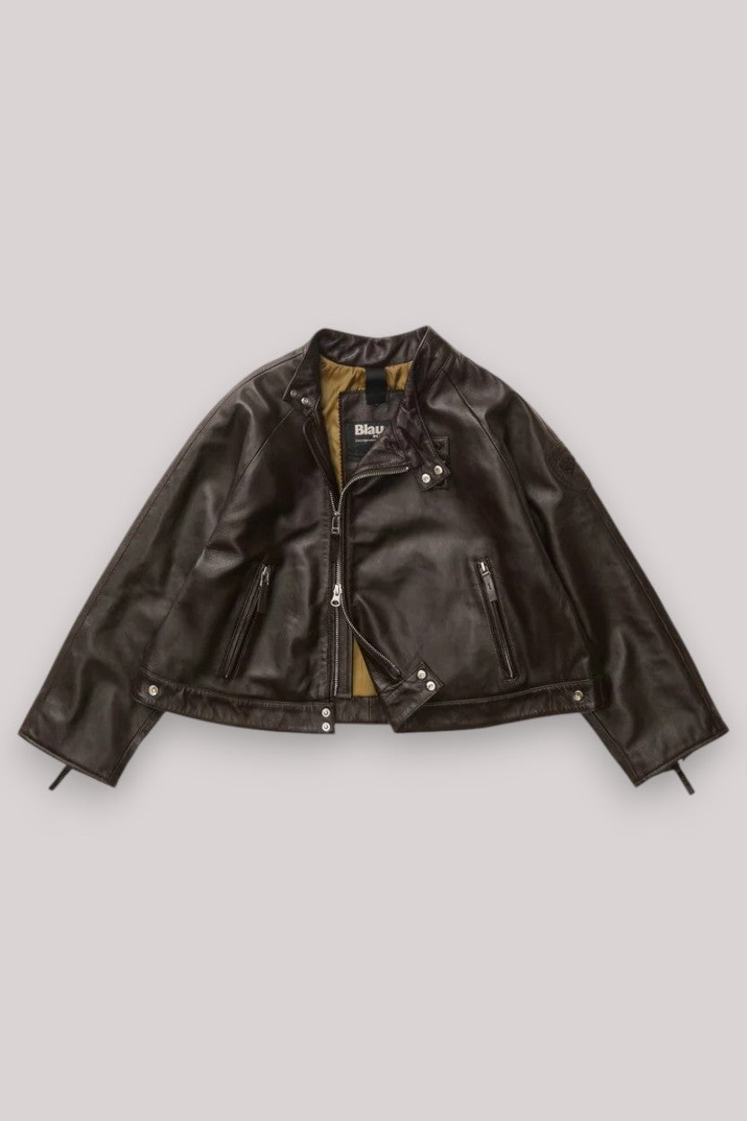 GIUBBINO DONNA IN PELLE LORETTE NERO CAFFE - Linassi