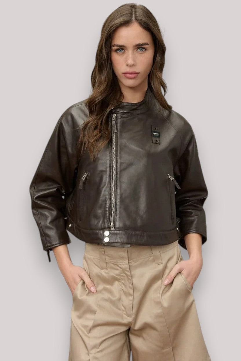 GIUBBINO DONNA IN PELLE LORETTE NERO CAFFE - Linassi