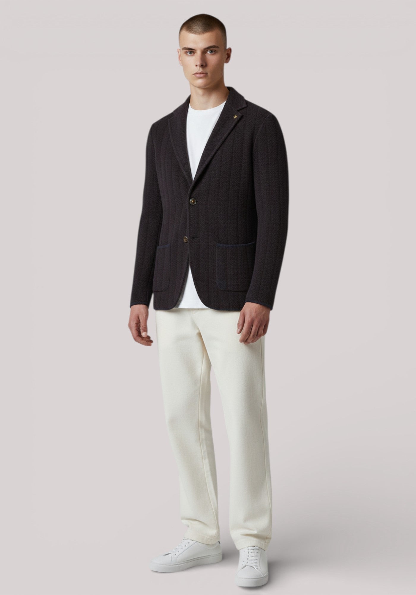 GIACCA UOMO IN MAGLIA BLU E MARRONE - Linassi