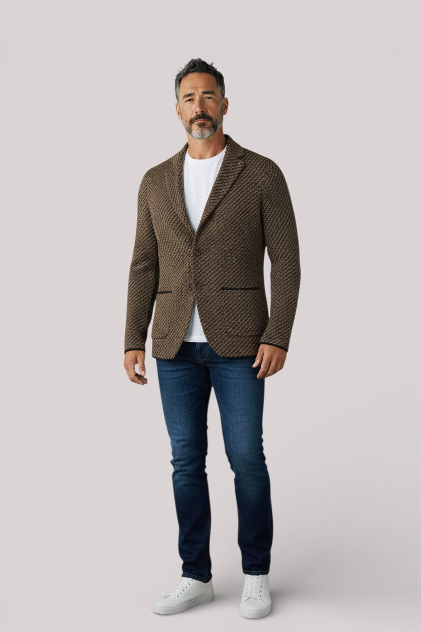 GIACCA UOMO IN MAGLIA BLU E MARRONE - Linassi
