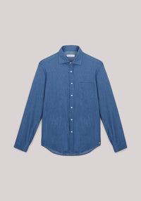 CAMICIA UOMO SLIM FIT CHAMBRAY DI COTONE BLU