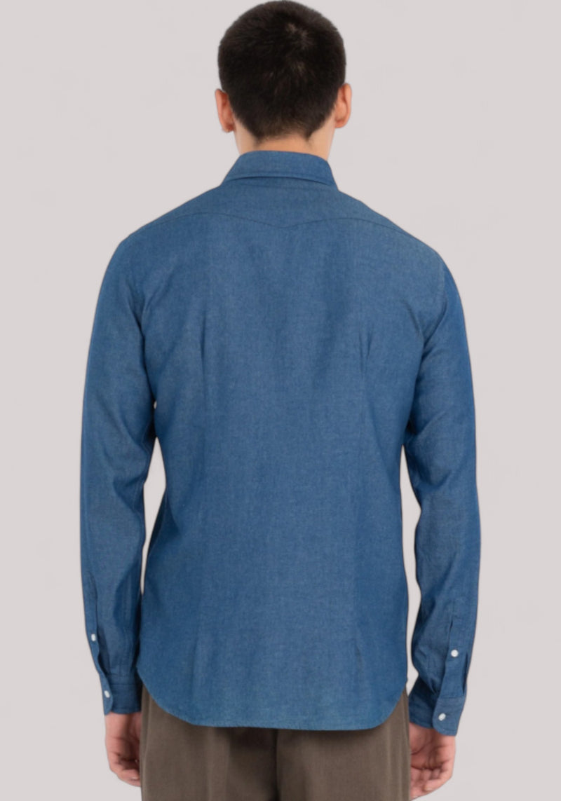 CAMICIA UOMO SLIM FIT CHAMBRAY DI COTONE BLU