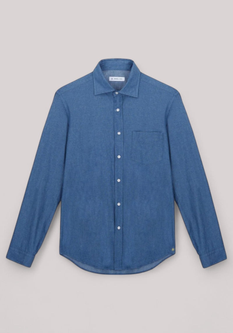 CAMICIA UOMO SLIM FIT CHAMBRAY DI COTONE BLU