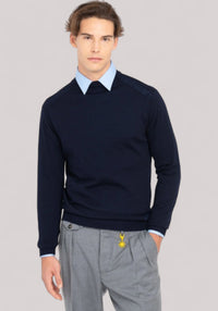 MAGLIA UOMO MOCK NECK IN PURA LANA NAVY