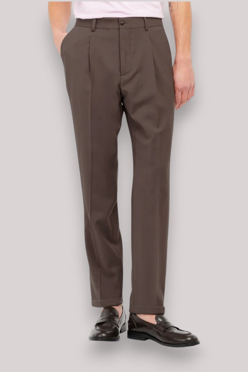 PANTALONE UOMO FRESCO LANA STRETCH MARRONE - Linassi