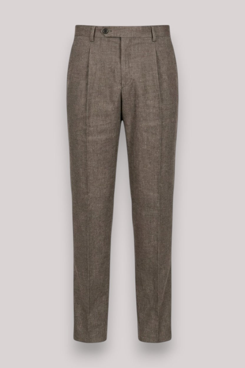 PANTALONE UOMO MISTO LINO MARRONE - Linassi
