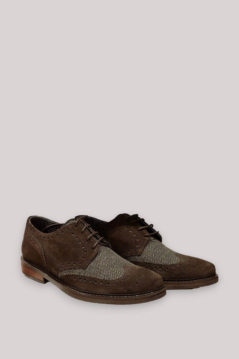 SCARPE UOMO IN TESSUTO FANTASIA E CAMOSCIO MARRONE 270 - Linassi