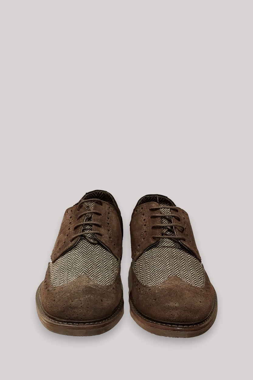 SCARPE UOMO IN TESSUTO FANTASIA E CAMOSCIO MARRONE 270 - Linassi