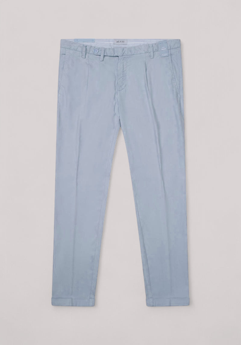PANTALONE UOMO MISTO LINO SLIM FIT CON PINCES BLU POLVERE
