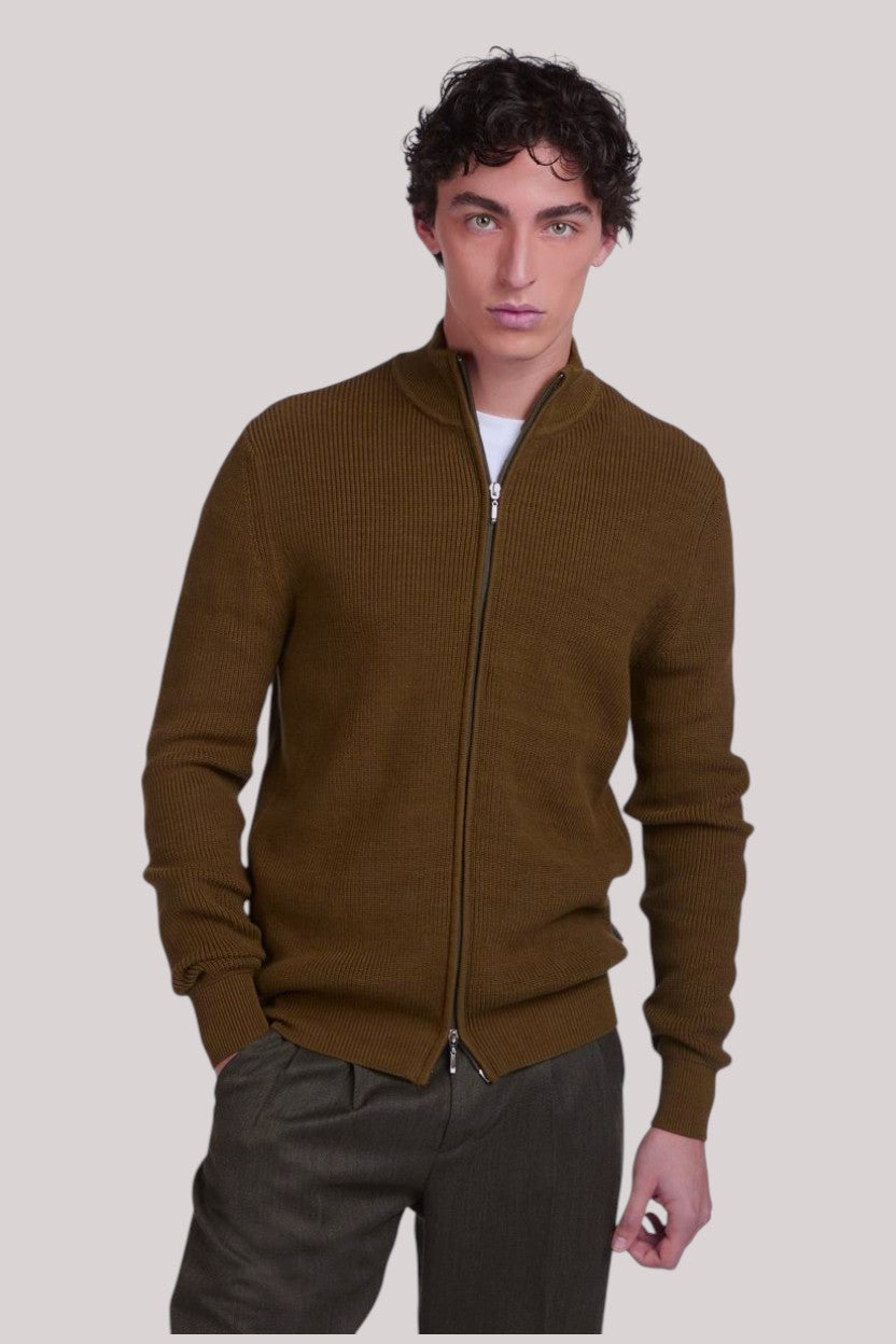 MAGLIA UOMO FULL ZIP CACAO - Linassi
