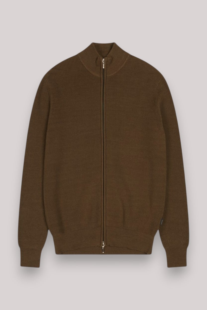 MAGLIA UOMO FULL ZIP CACAO - Linassi