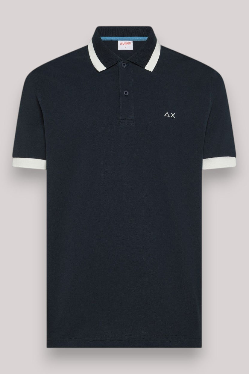POLO UOMO BIG STRIPE ON COLLAR NAVY BLUE - Linassi