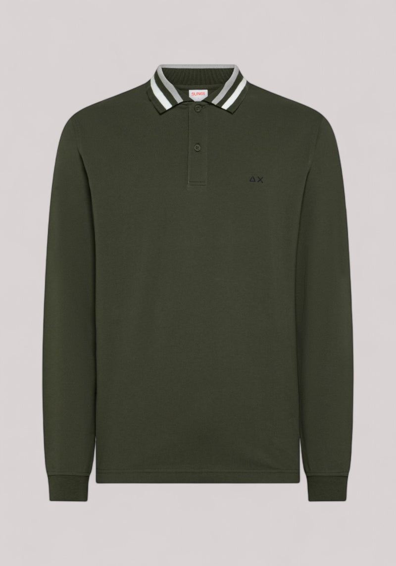 POLO UOMO CON COLLETTO A RIGHE MILITARE SCURO - A45104 74
