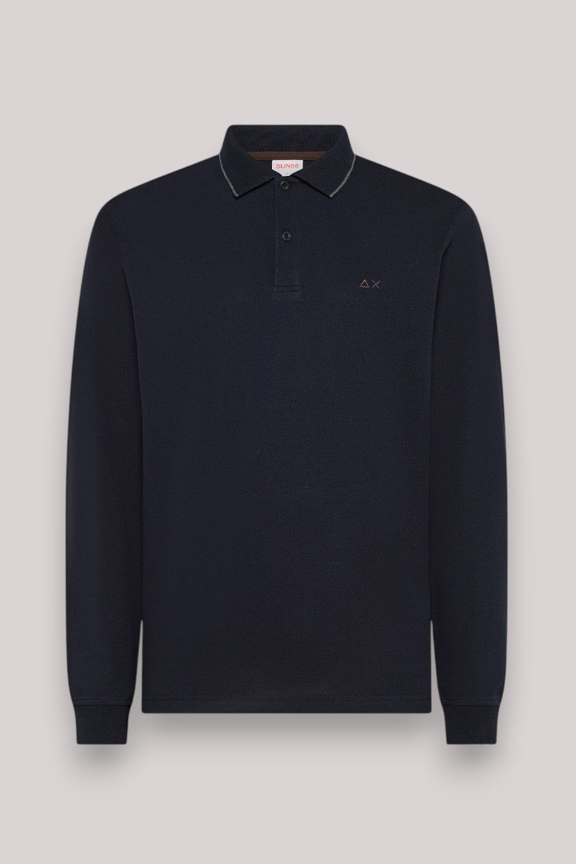 POLO UOMO SMALL STRIPES ON COLLAR NAVY BLUE