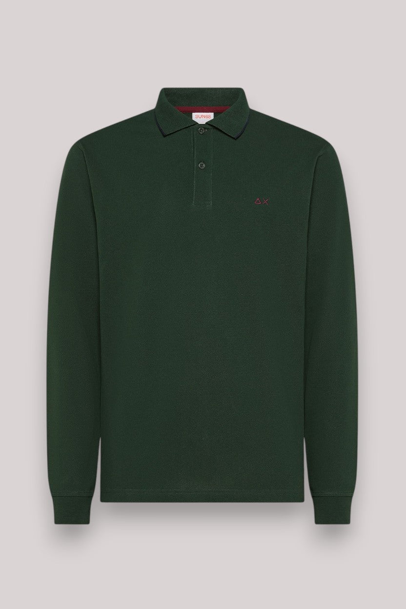POLO UOMO SMALL STRIPES ON COLLAR VERDE SCURO