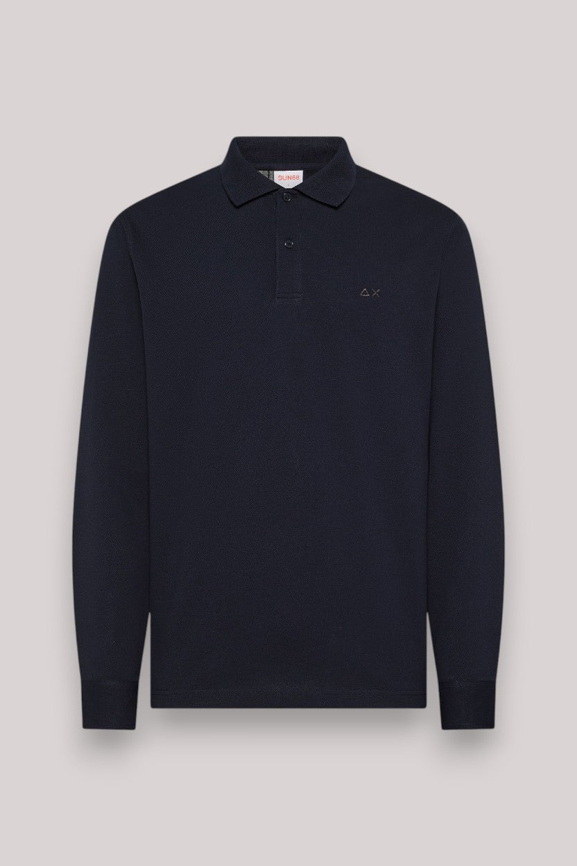 POLO UOMO CONTRAST FABRIC ELBOW L/S NAVY BLUE