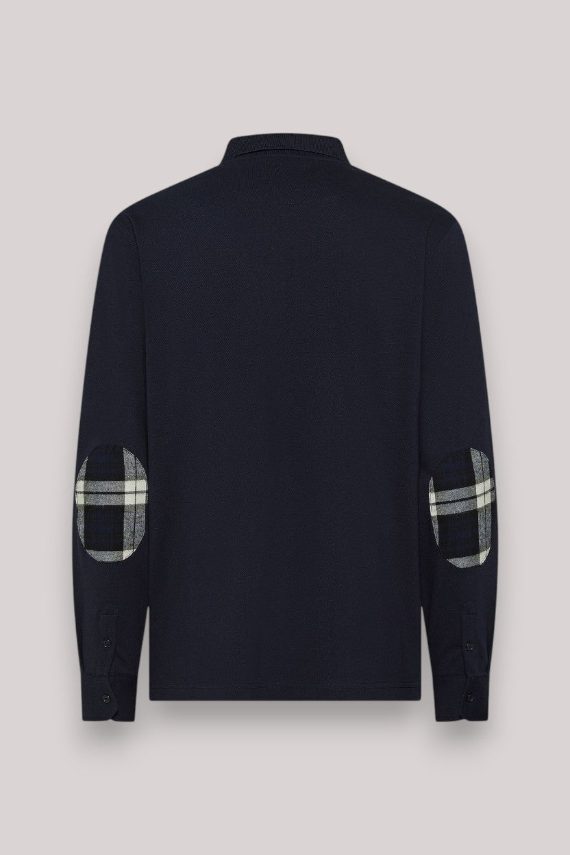 POLO UOMO CONTRAST FABRIC ELBOW L/S NAVY BLUE
