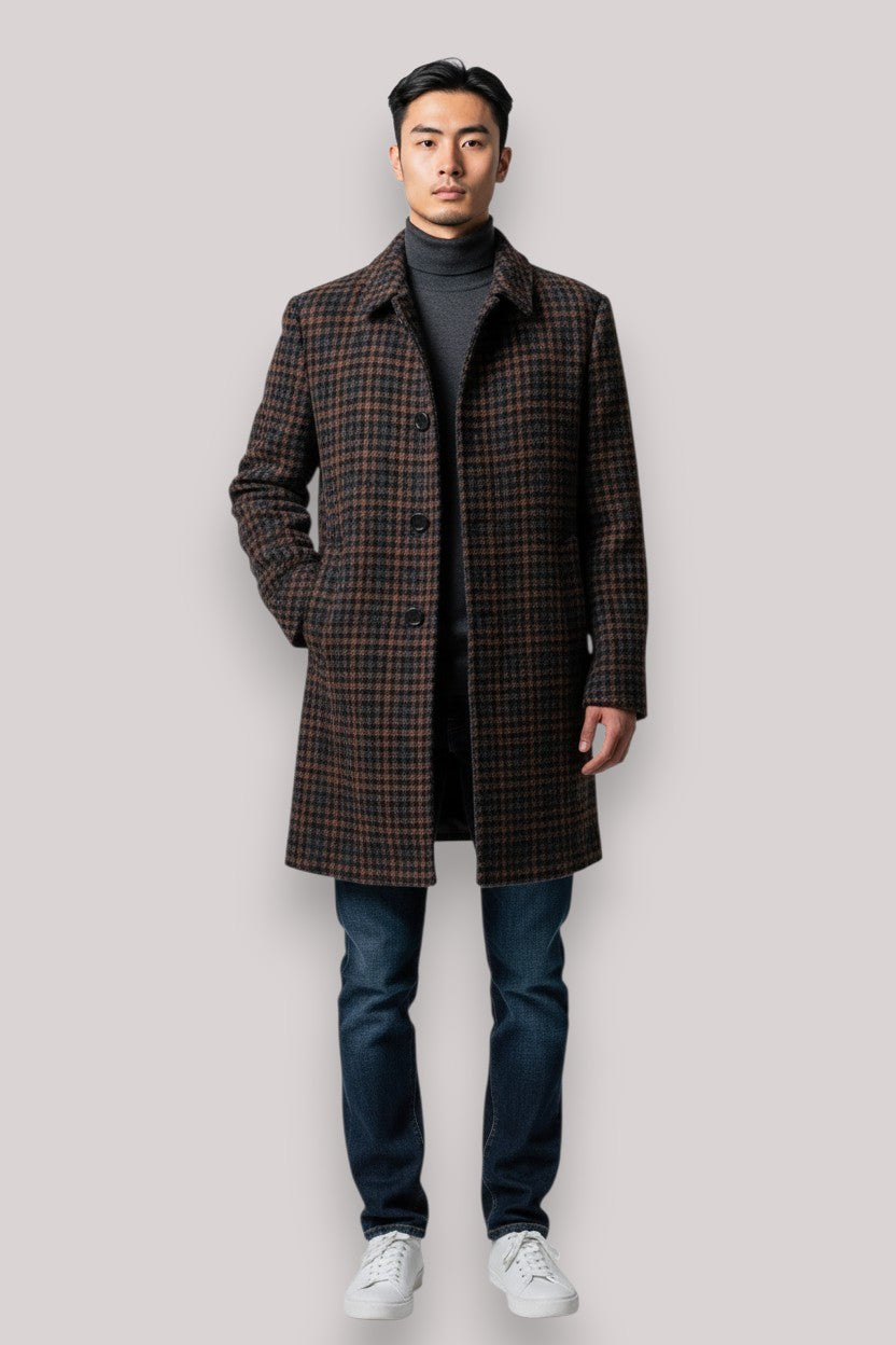 CAPPOTTO UOMO SLIM FIT IN MISTO LANA VERGINE  MARRONE - Linassi
