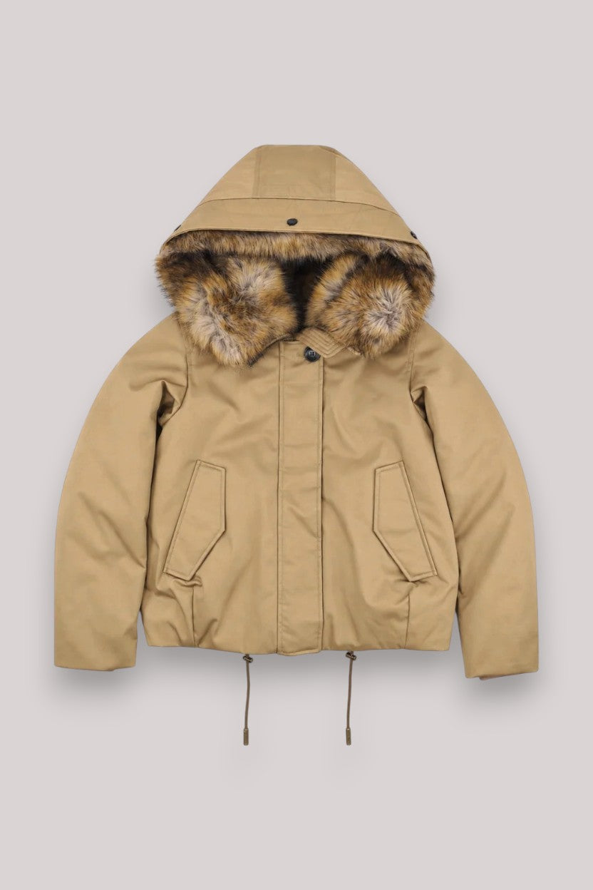 GIACCONE DONNA GOLD KHAKI B - BEST COTTON FAUX FUR SHORT - Linassi