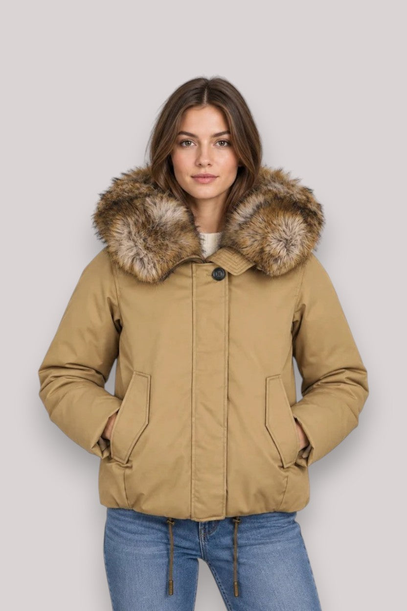 GIACCONE DONNA GOLD KHAKI B - BEST COTTON FAUX FUR SHORT - Linassi