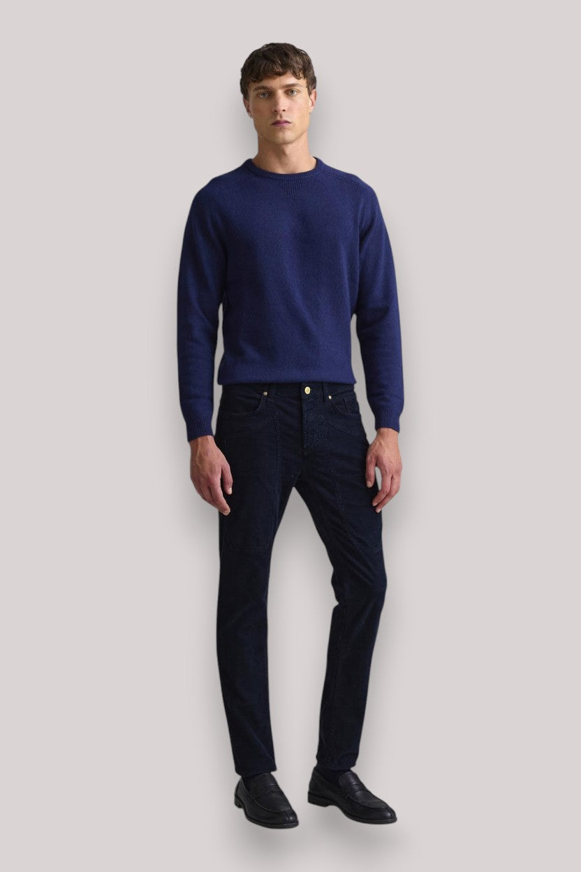 PANTALONE UOMO VELLUTO CON TOPPA BLU SCURO - Linassi