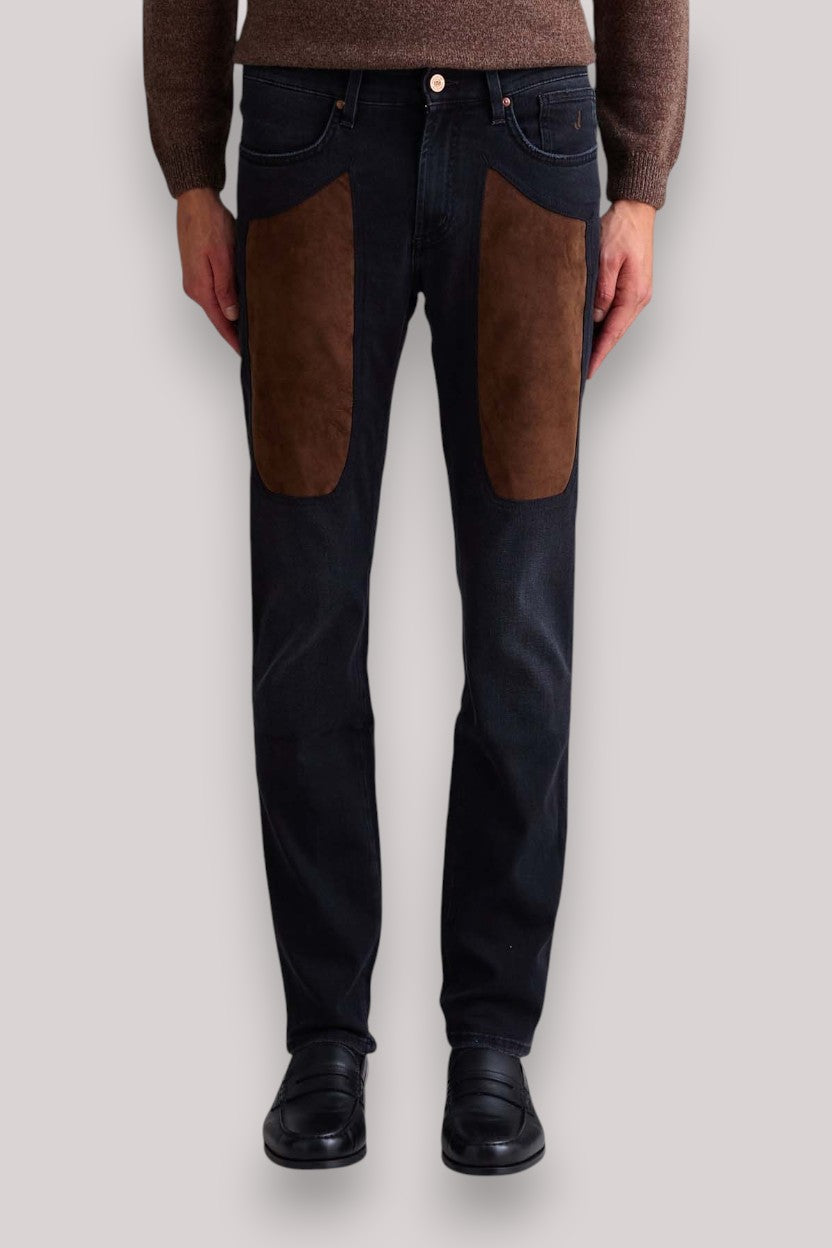 JEANS UOMO CON TOPPA IN ALCANTARA CUOIO - Linassi