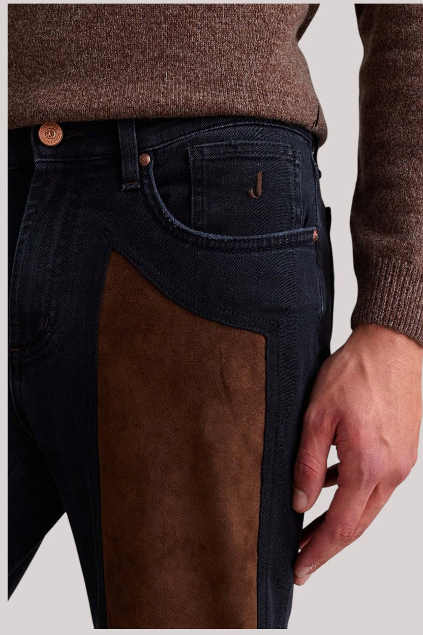 JEANS UOMO CON TOPPA IN ALCANTARA CUOIO - Linassi